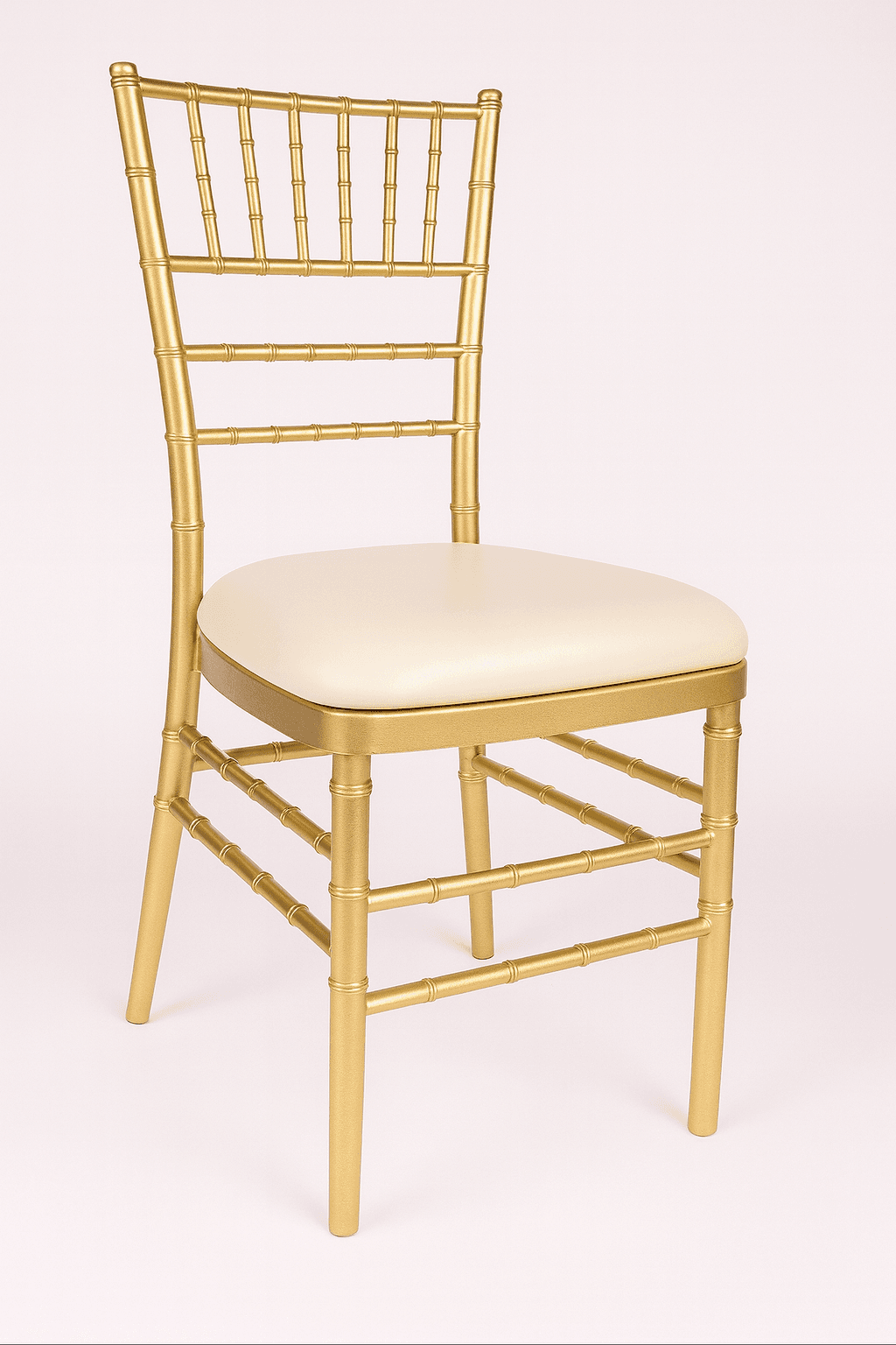 Gold Chiavari Chair w/ Ivory Vinyl Cushion