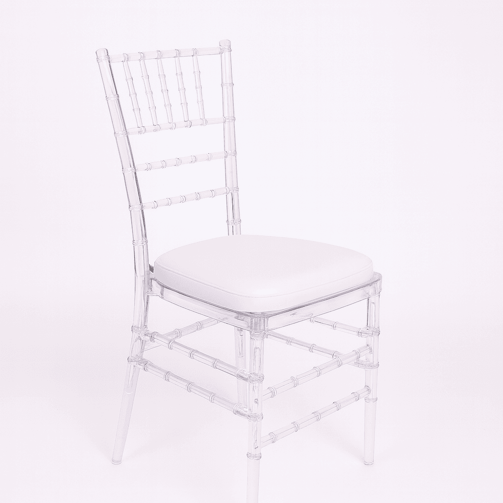 Clear Chiavari Chair w/ Ivory Vinyl Cushion