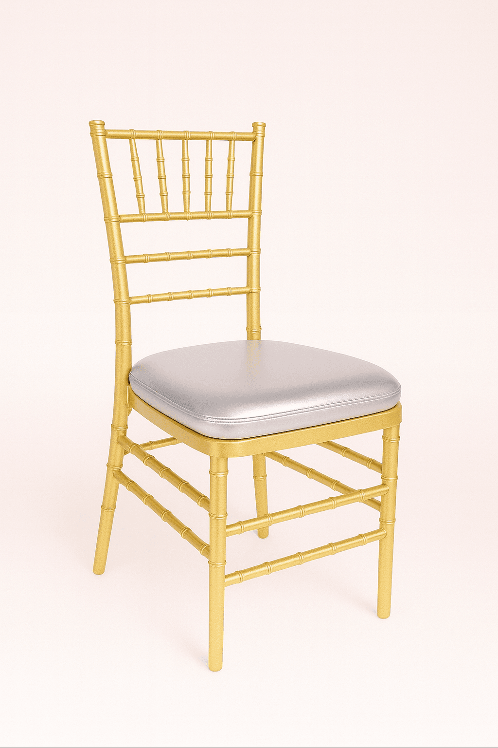 Gold Chiavari Chair w/ Silver Vinyl Cushion