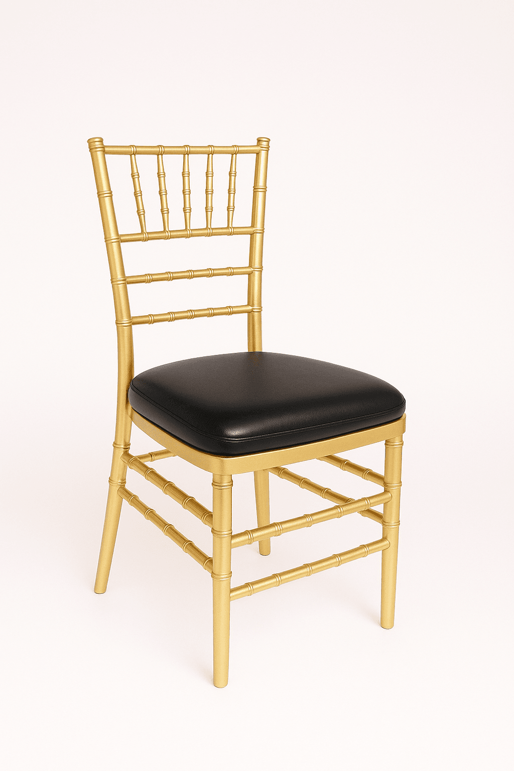Gold Chiavari Chair w/ Black Vinyl Cushion