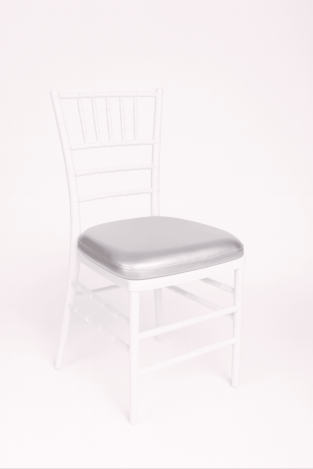 White Chiavari Chair w/ Silver Vinyl Cushion