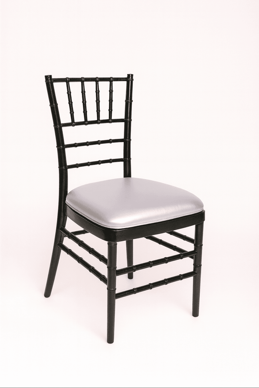 Black Chiavari Chair w/ Silver Vinyl Cushion